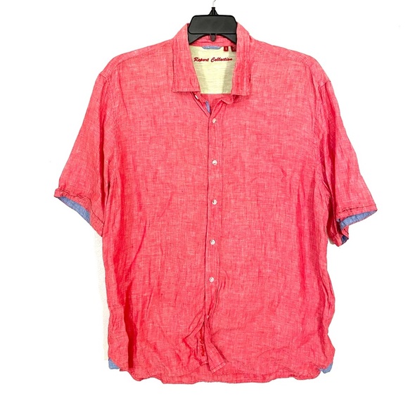 Report Collection Shirt 100% Linen Short Sleeve Tropical Beach Red Pink Mens XL - Picture 1 of 7